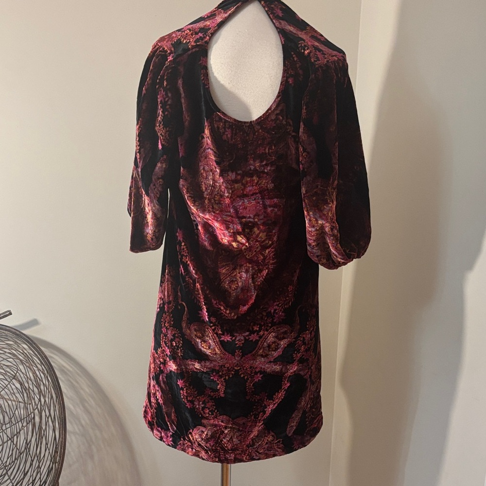 FREE PEOPLEVelvet V-Neck Puff Sleeve Tunic Top Burgundy S - Picture 5 of 9